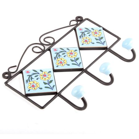 Turquoise Yellow Flower Tiles Hooks 